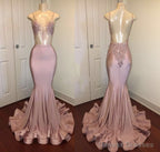 Trendy Pink Beads Spaghetti Strap Prom Party Gowns| Mermaid Prom Party Gowns