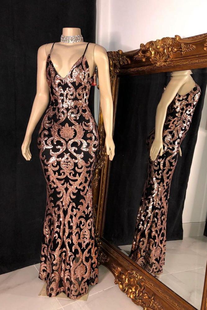 Trendy Sequins Appliques V-Neck Spaghetti Long Mermaid Prom Gowns Secondary image