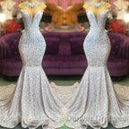 Trumpet Mermaid Beading Sequin White Prom Dress