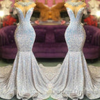Trumpet Mermaid Beading Sequin White Prom Dress