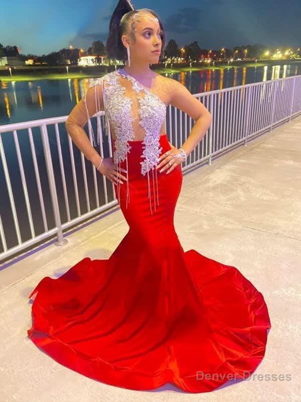 Trumpet/Mermaid Prom Dress Charmeuse Applique One-Shoulder Long Sleeves Sweep/Brush Train Dresses Main image
