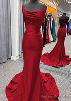 Trumpet/Mermaid Cowl Neck Spaghetti Straps Sweep Train Jersey Prom Dresses With Pleated