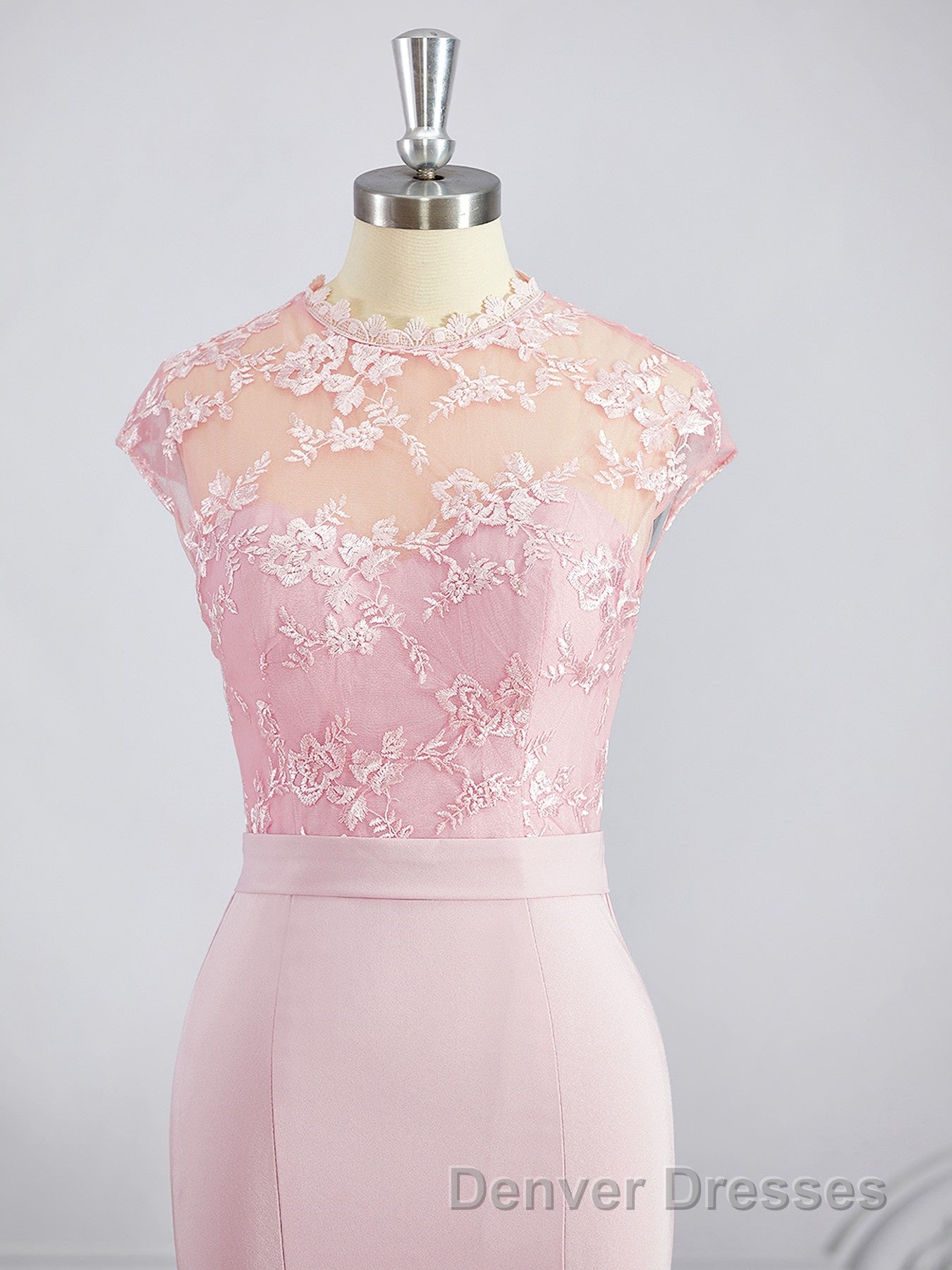 Trumpet/Mermaid High Neck Floor-Length Stretch Crepe Bridesmaid Dress with Appliques Lace Secondary image