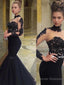 Trumpet/Mermaid High Neck Floor-Length Tulle Prom Dresses With Appliques Lace