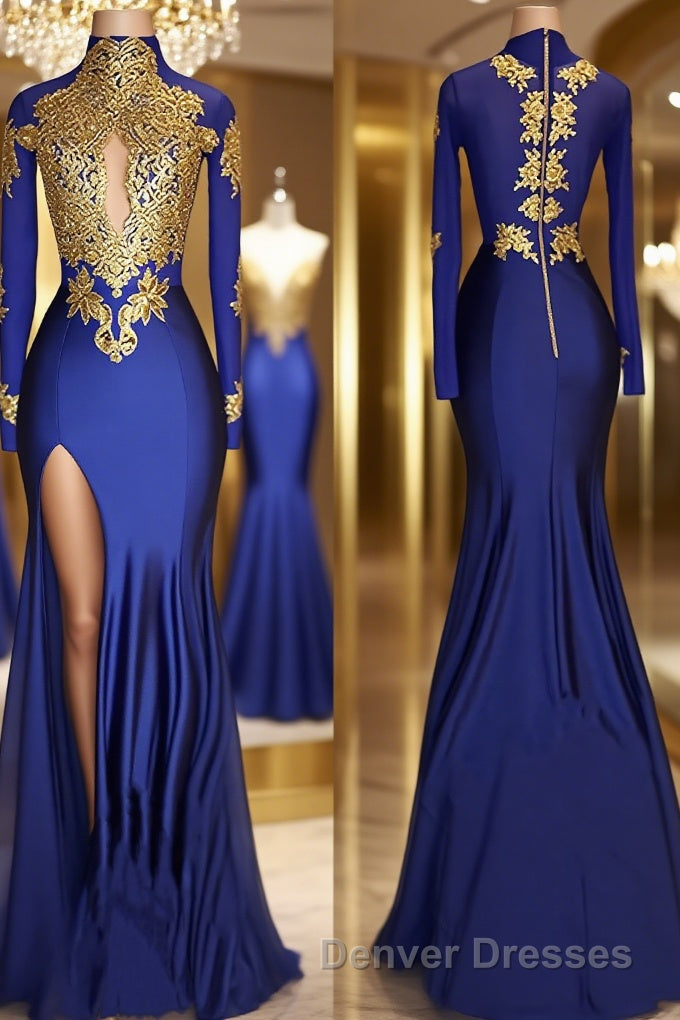 Trumpet/Mermaid High Neck Sweep Train Jersey Prom Dress With Leg Slit Main image