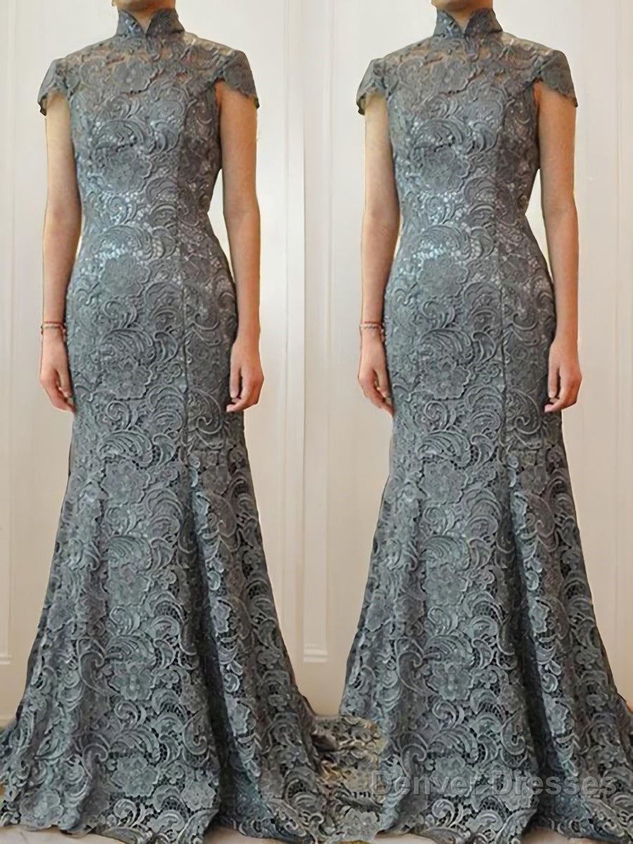 Trumpet/Mermaid High Neck Sweep Train Lace Mother of the Bride Dresses With Ruffles Main image