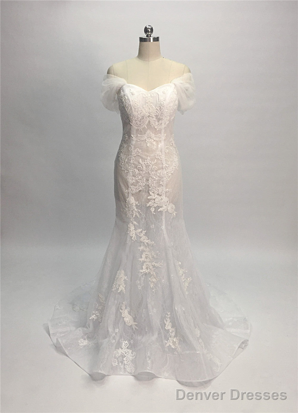 Trumpet/Mermaid  Lace Off-The-Shoulder Tulle Wedding Dresses Secondary image