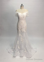 Trumpet/Mermaid  Lace Off-The-Shoulder Tulle Wedding Dresses