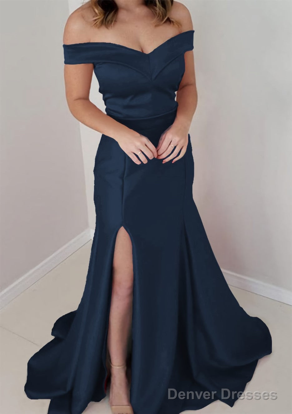 Trumpet/Mermaid Off-the-Shoulder Sleeveless Satin Long/Floor-Length Prom Dresses Secondary image