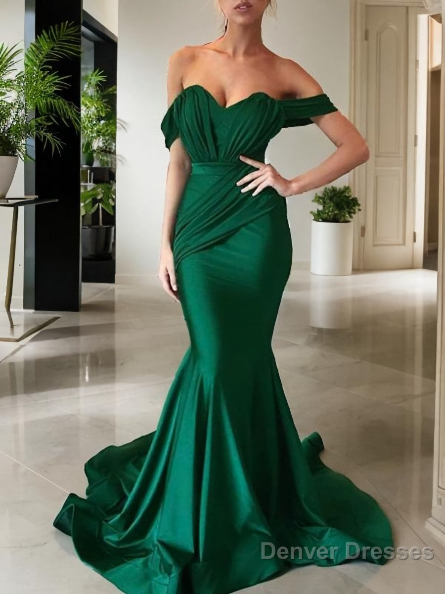 Trumpet/Mermaid Off-the-Shoulder Sweep Train Jersey Prom Dresses With Ruffles Main image