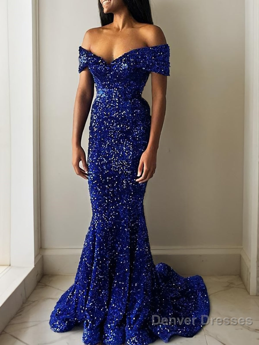 Trumpet/Mermaid Off-the-Shoulder Sweep Train Velvet Sequins Evening Dresses Main image