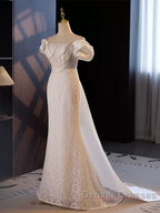 Trumpet Mermaid Puffy Sleeves  Wedding Dress With Detachable Train