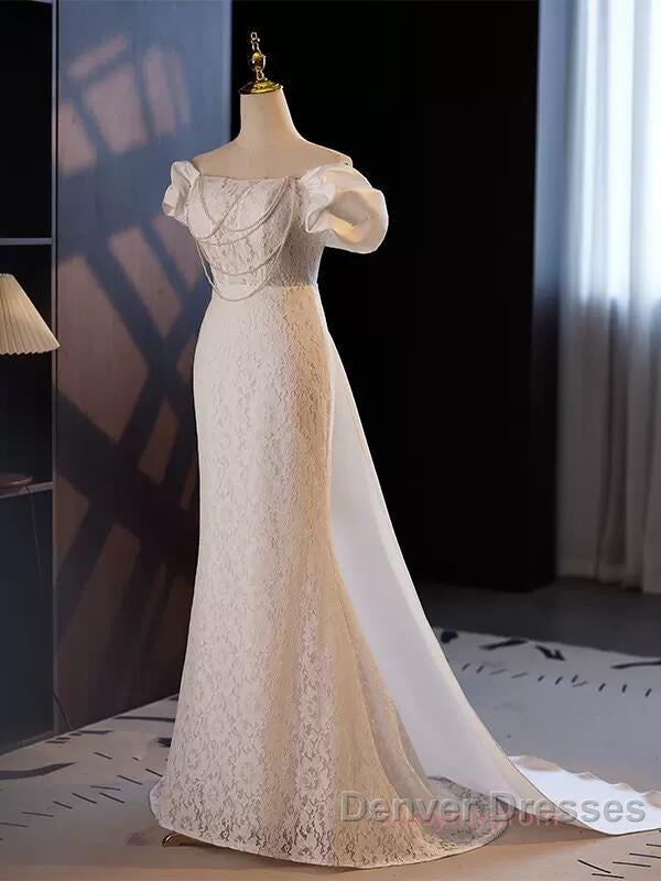 Trumpet Mermaid Puffy Sleeves  Wedding Dress With Detachable Train