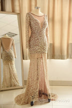 Trumpet Mermaid Scoop Champagne Tulle Beading Luxury Prom Dress