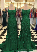 Trumpet/Mermaid Scoop Neck Sleeveless Sweep Train Lace Prom Dresses With Crystal