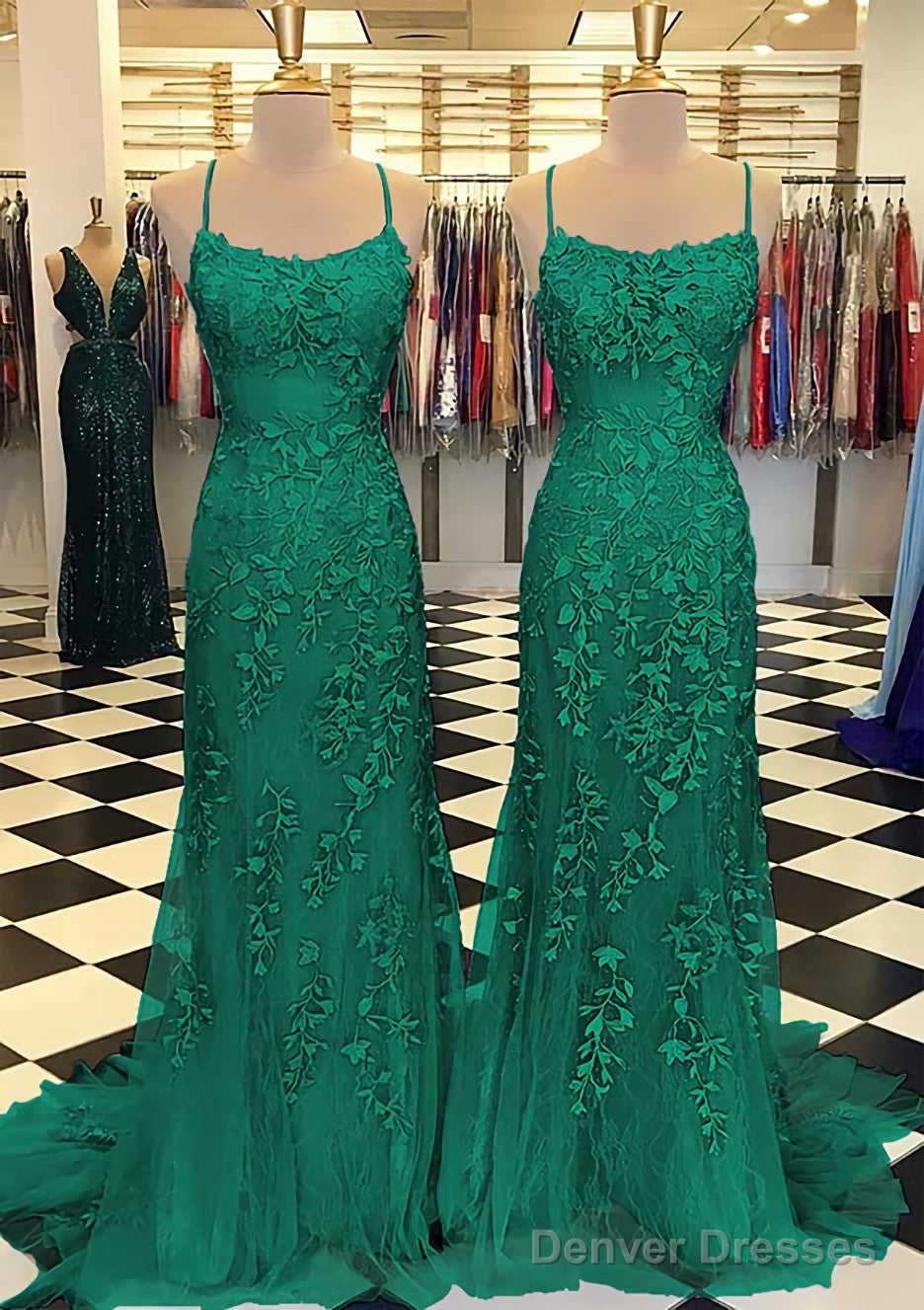 Trumpet/Mermaid Scoop Neck Sleeveless Sweep Train Lace Prom Dresses With Crystal