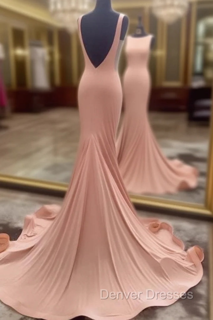 Trumpet/Mermaid Sleeveless Bateau Zipper Court Train Elastic Satin Prom Dress With Pleated Main image