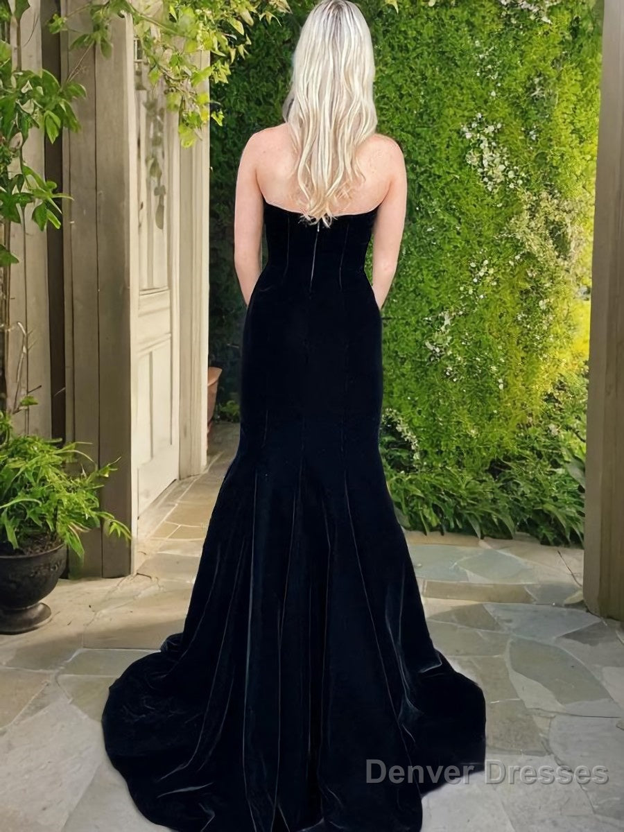 Trumpet/Mermaid Strapless Sweep Train Velvet Evening Dresses Secondary image