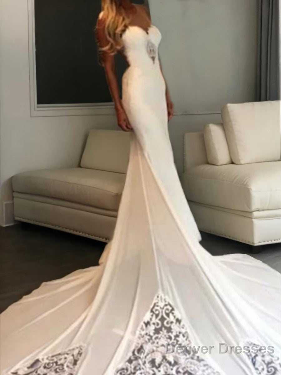 Trumpet/Mermaid Sweetheart Cathedral Train Lace Wedding Dresses With Appliques Lace