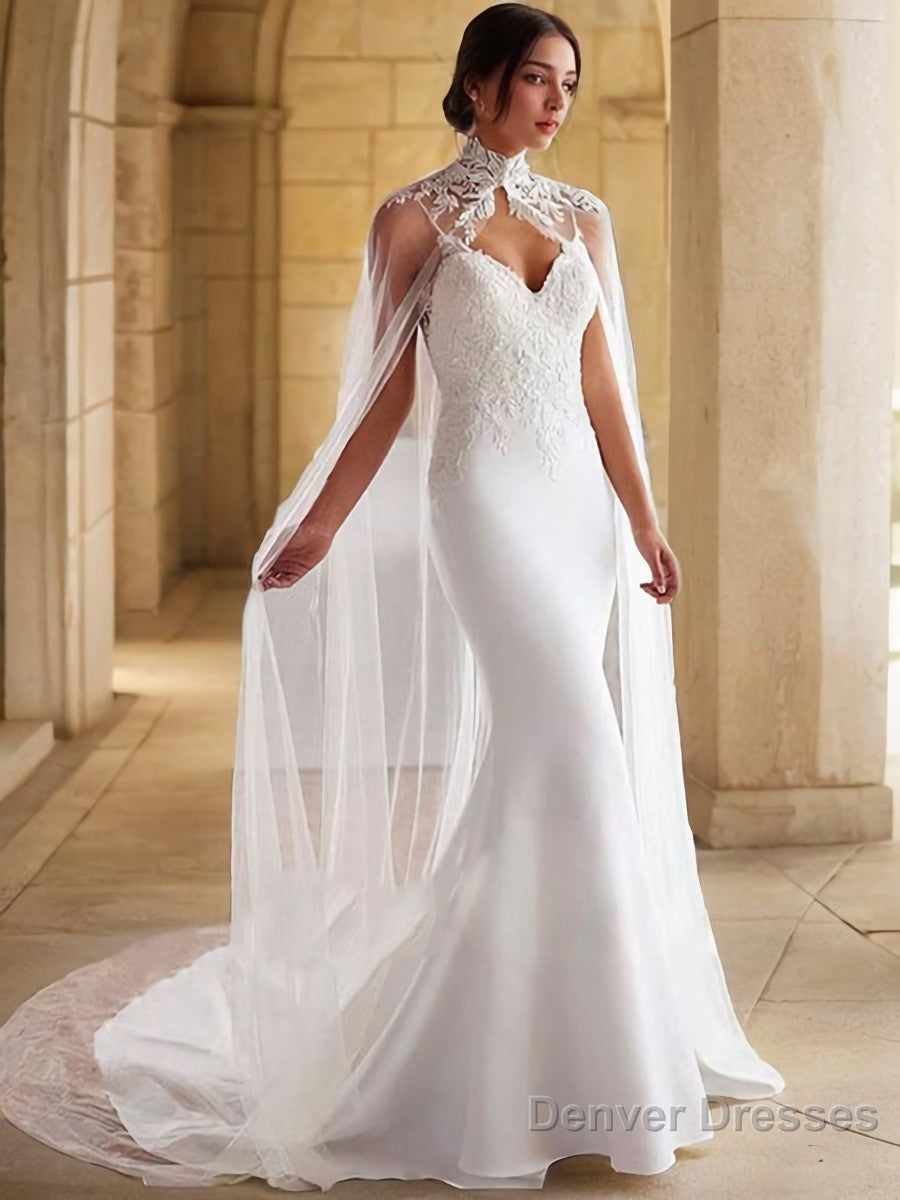 Trumpet/Mermaid Sweetheart Sweep Train Chiffon Wedding Dress with Appliques Lace Main image