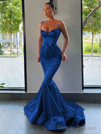 Trumpet/Mermaid Sweetheart Sweep Train Silk like Satin Prom Dresses With Belt/Sash