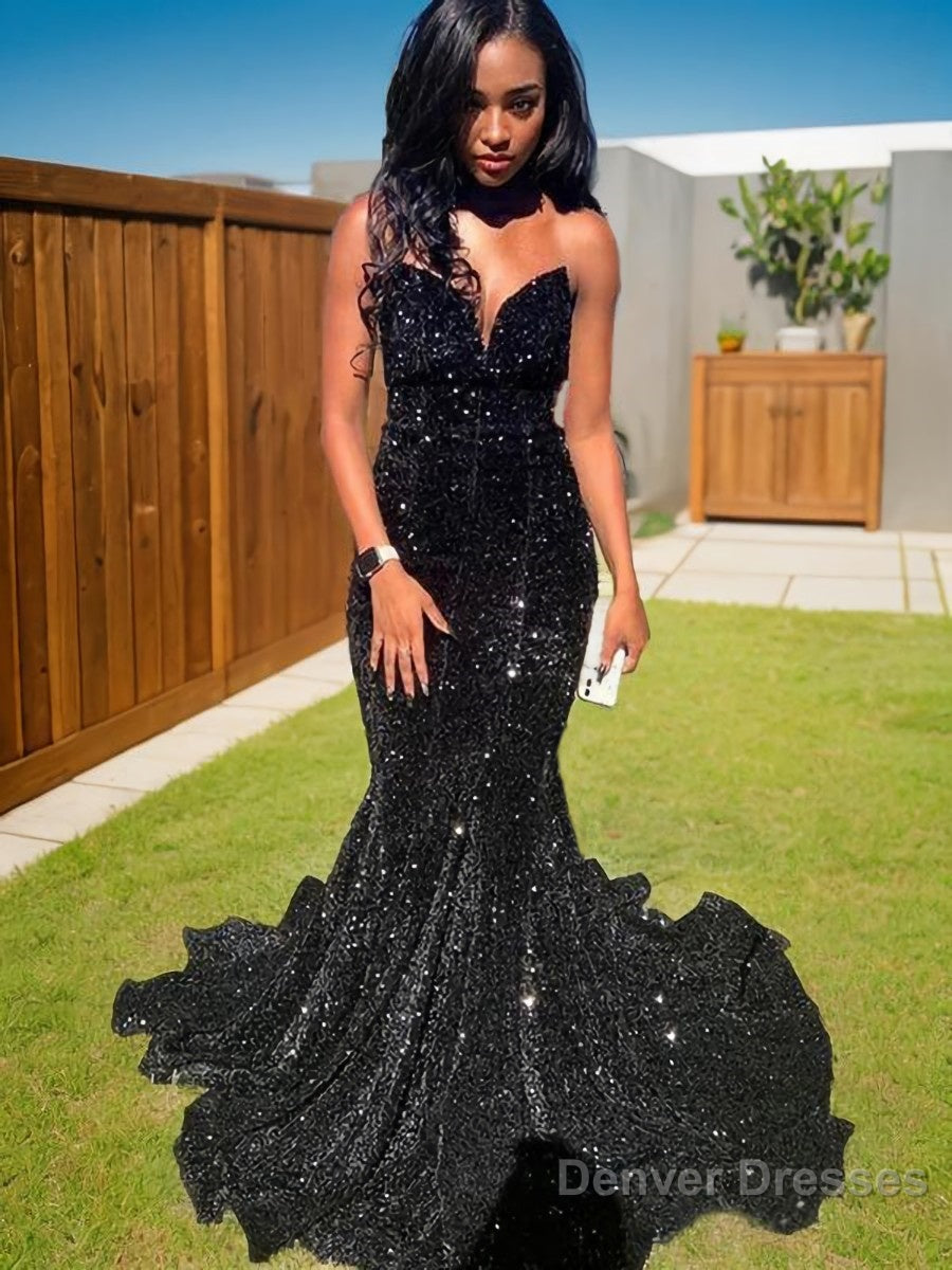 Trumpet/Mermaid Sweetheart Sweep Train Velvet Sequins Prom Dresses With Ruffles Main image
