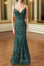 Trumpet/Mermaid V Neck Spaghetti Straps Long/Floor-Length Tulle Prom Dress With Appliqued Beading