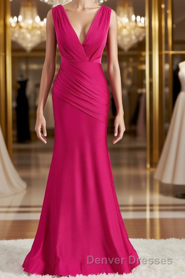 Trumpet/Mermaid V-neck Sweep Train Jersey Bridesmaid Dress Main image