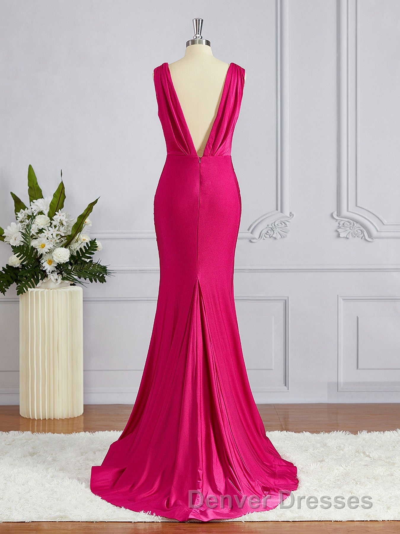 Trumpet/Mermaid V-neck Sweep Train Jersey Bridesmaid Dress