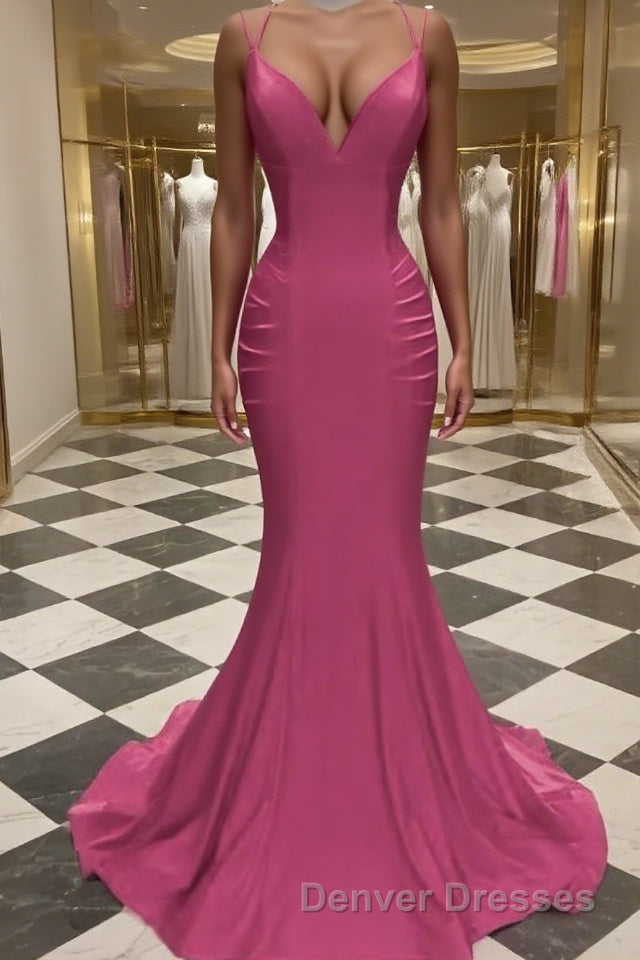 Trumpet/Mermaid V-neck Sweep Train Jersey Prom Dress