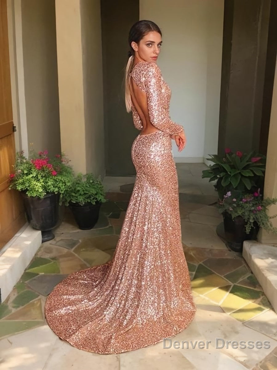 Trumpet/Mermaid V-neck Court Train Sequins Evening Dresses With Ruffles Secondary image