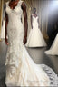 Trumpet/Mermaid V-neck Sweep Train Tulle Wedding Dress With Appliques Lace