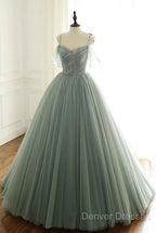 Tulle Ball Gown Long Prom Dress With Beading,Evening Dress,Charming Dance Dress