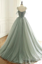 Tulle Ball Gown Long Prom Dress With Beading,Evening Dress,Charming Dance Dress