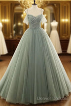 Tulle Ball Gown Long Prom Dress With Beading,Evening Dress,Charming Dance Dress