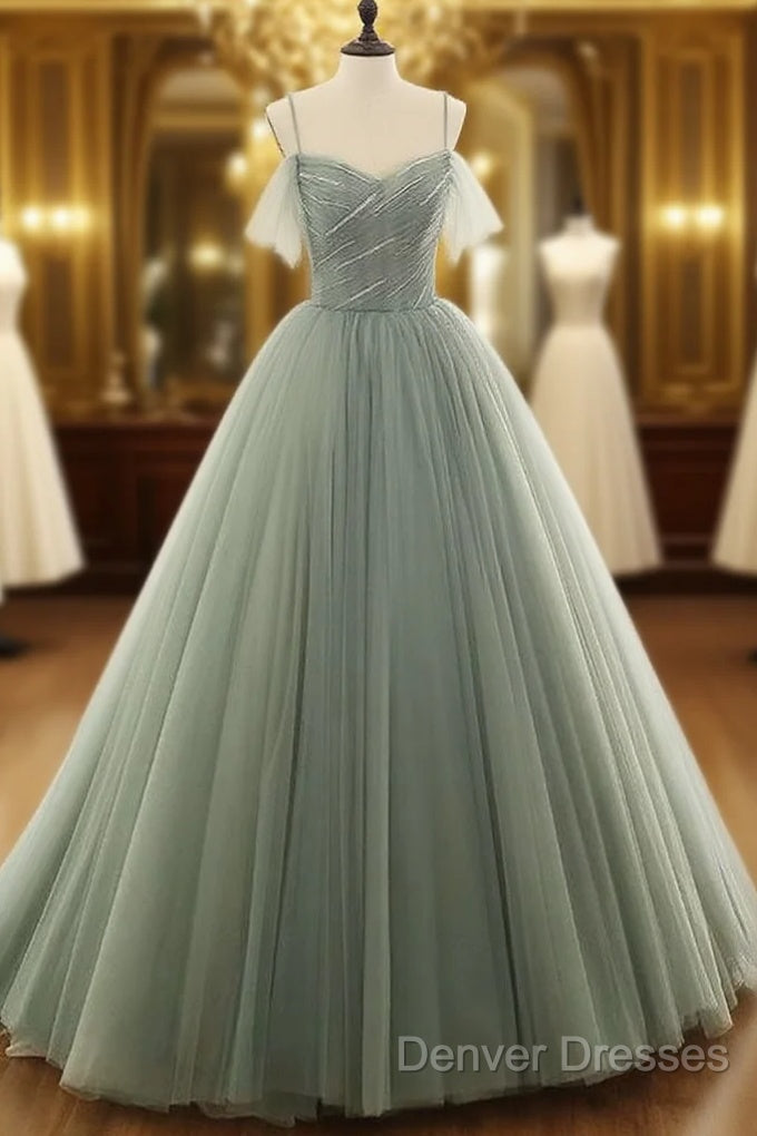 Tulle Ball Gown Long Prom Dress With Beading,Evening Dress,Charming Dance Dress