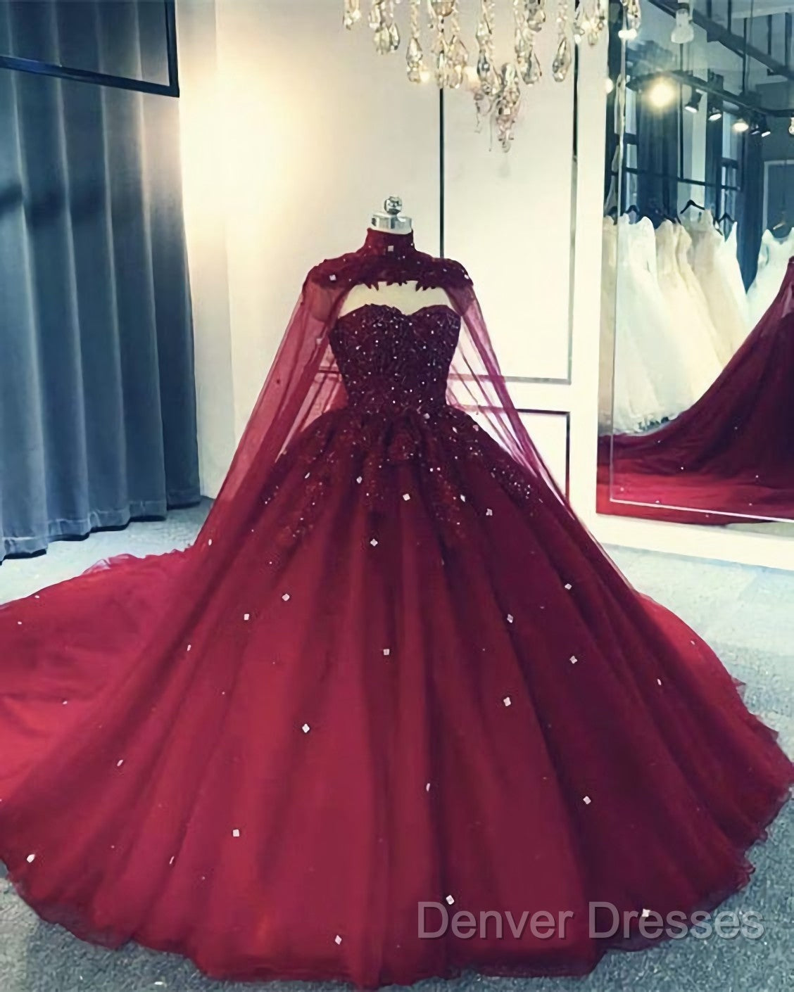 Tulle Ball Gown Wedding Dress, With Cape Prom Dress, Evening Dress Secondary image