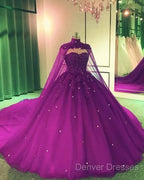 Tulle Ball Gown Wedding Dress, With Cape Prom Dress, Evening Dress