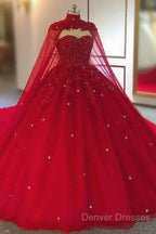 Tulle Ball Gown Wedding Dress, With Cape Prom Dress, Evening Dress