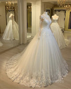 Tulle Ball Gown Wedding Dress Lace Long Sleeves