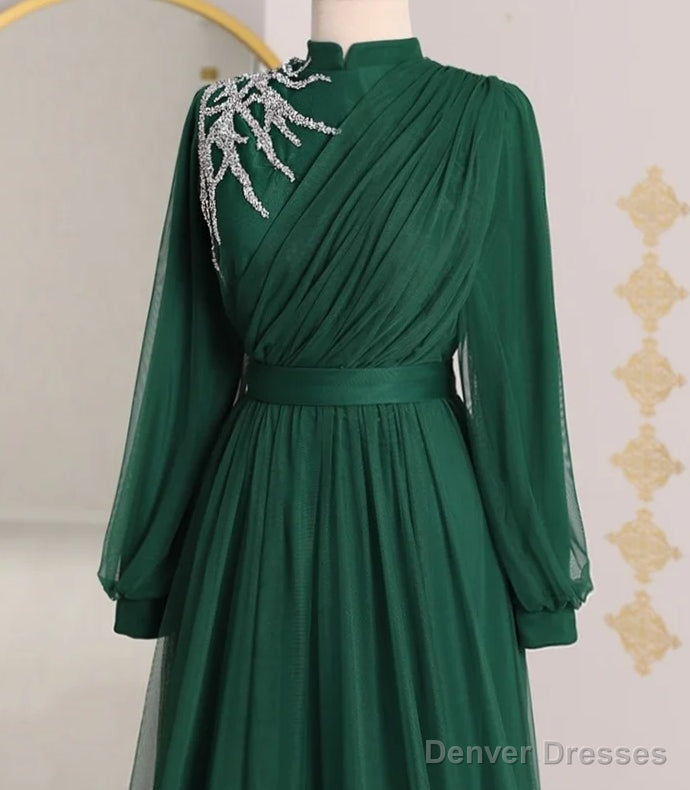 Tulle Beaded Evening Dresses Long Sleeve Formal Party Prom Gown Secondary image