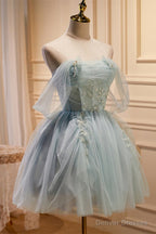 Tulle Beaded Off-the-Shoulder Lace-Up Back A-Line Party Dress
