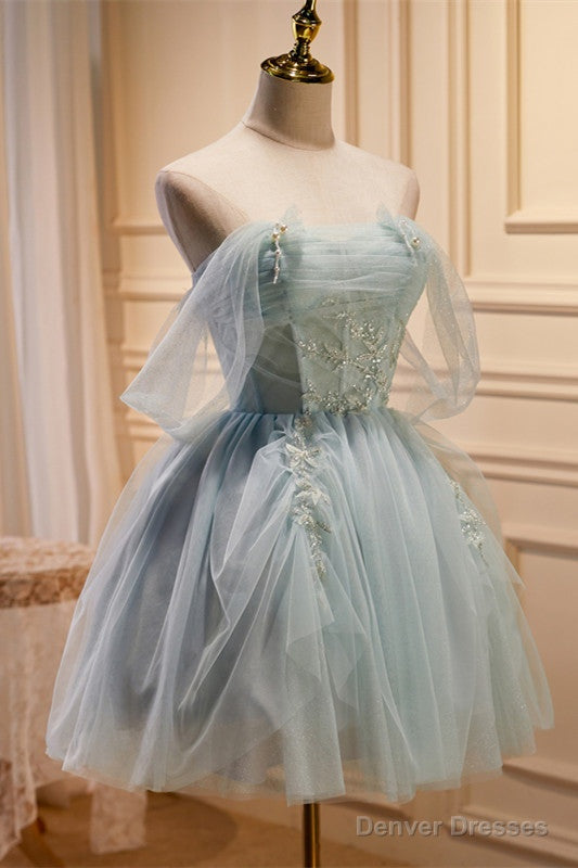 Tulle Beaded Off-the-Shoulder Lace-Up Back A-Line Party Dress