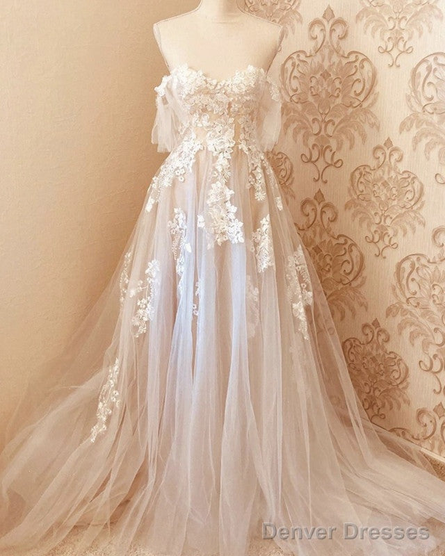 Tulle Boho Wedding Dress Off The Shoulder Lace Appliques Main image