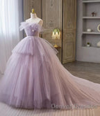 Tulle Floral Ball Gown Princess Lavender Prom Dress