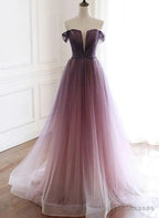 Tulle Gradient Long Formal Gown, A-line Floor Length Party Dress