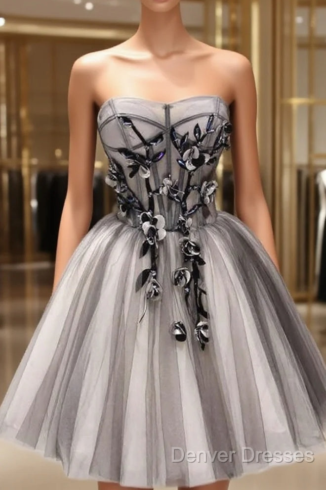 Tulle Gray Short Prom Dress Homecoming Dress Coktail Dress Main image