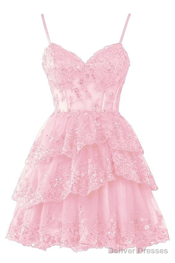 Tulle Homecoming Dresses Short Applique Corset Tiered Formal Party Gowns
