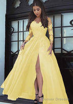 Tulle Long/Floor-Length A-Line/Princess Full/Long Sleeve Sweetheart Zipper Prom Dresses With Appliqued