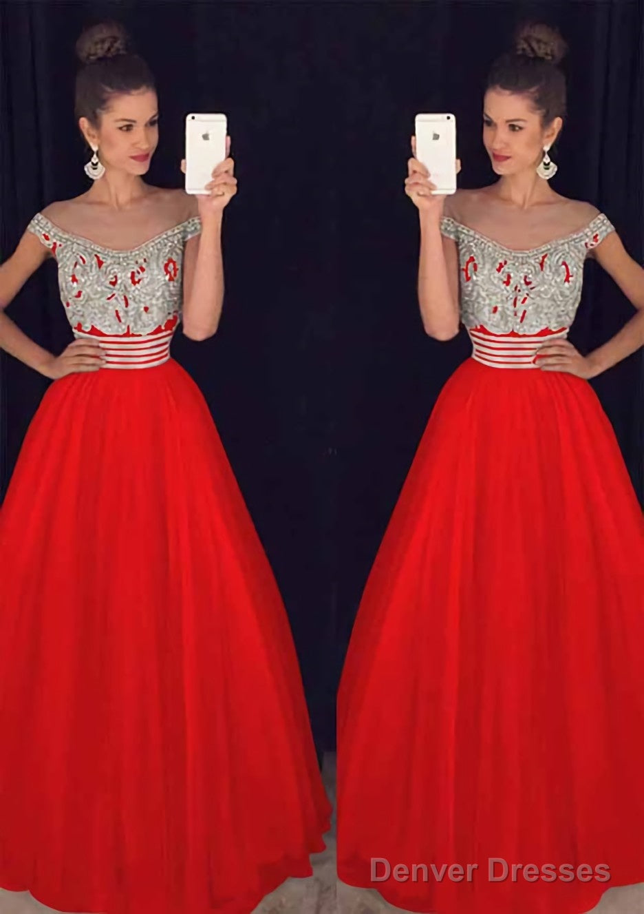 Tulle Long/Floor-Length A-Line/Princess Sleeveless Bateau Zipper Prom Dresses With Beaded